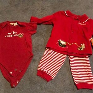 Boy 6 to 9 Christmas onesie and outfits NWT